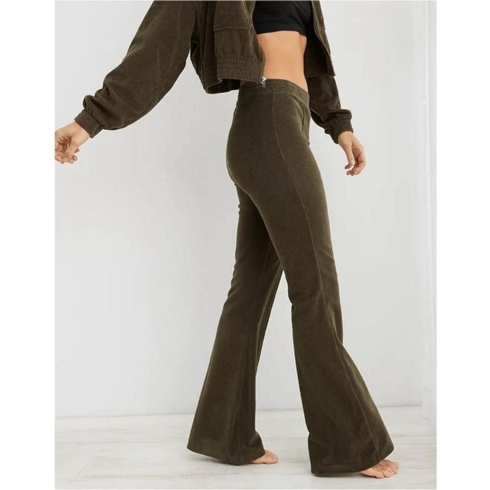 Aerie Olive Green Flared Velvet Pants S